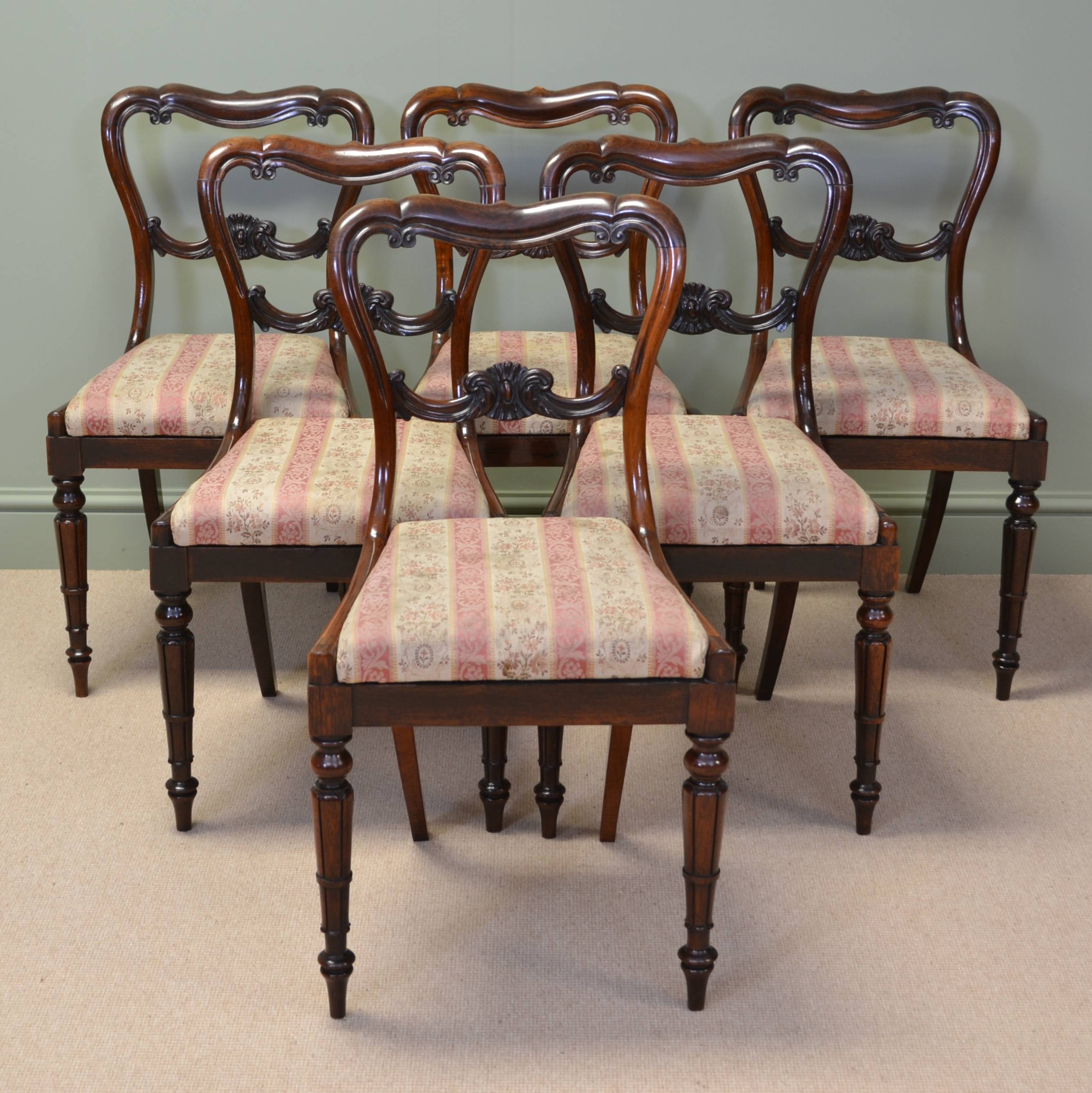 Spectacular Set Of Six Victorian Antique Rosewood Dining Chairs By 