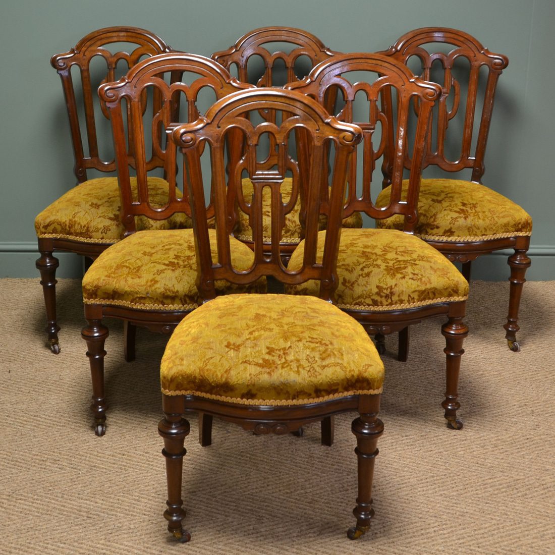Beautiful Set Of Six Victorian Mahogany Antique Dining Chairs