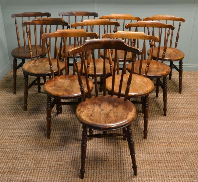 Ten Country ‘Ibex’ Antique Kitchen Chairs.