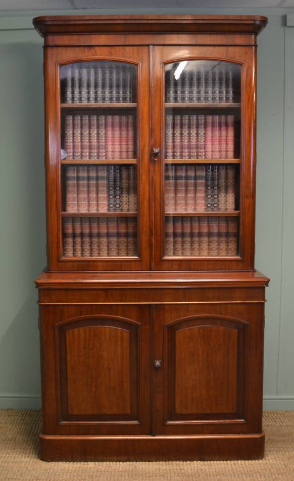 Victorian Mahogany Glazed Antique Barristers Bookcase Above Fitted Cupboard.