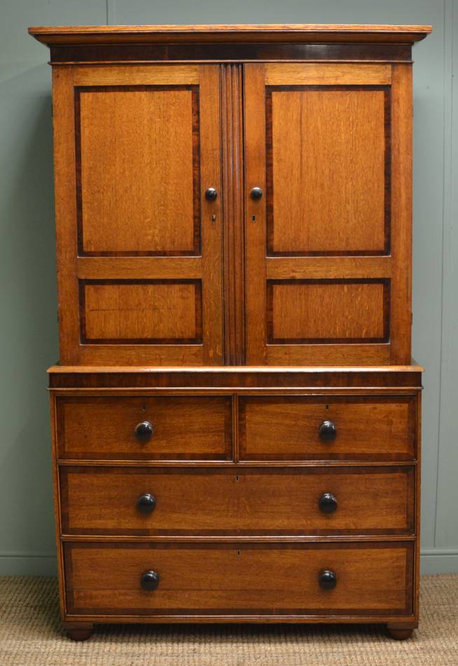 Regency Oak Cross Banded Antique Country Press Cupboard.