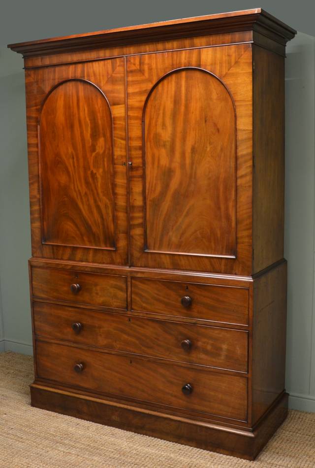 Large, Quality Mahogany, Victorian Antique Linen Press Stamped – W. Priest