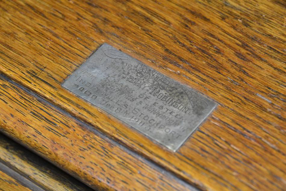 Edwardian Oak Roll Top Desk presented to a Mr Henry Robinson