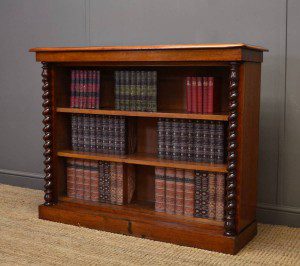 Victorian Mahogany Antique Open Bookcase with Barley Twist Columns.