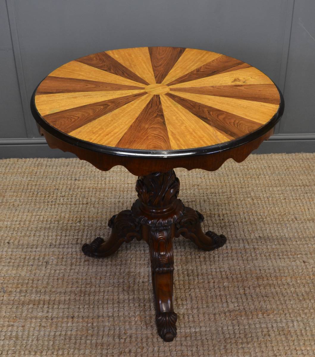 Stunning Antique Victorian Segmented Rose and Satinwood Top Occasional Table.