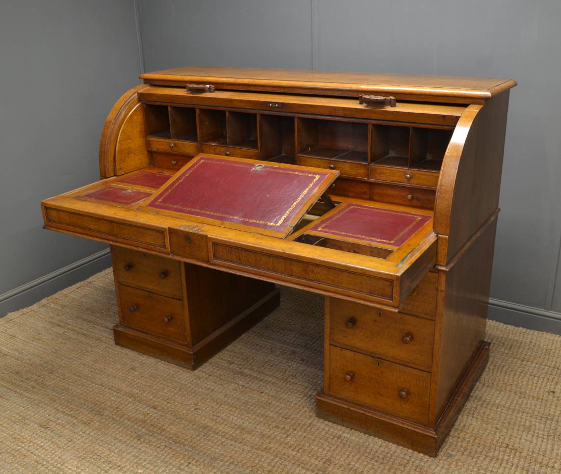 Unusual Antique Victorian Oak Cylindrical Desk.