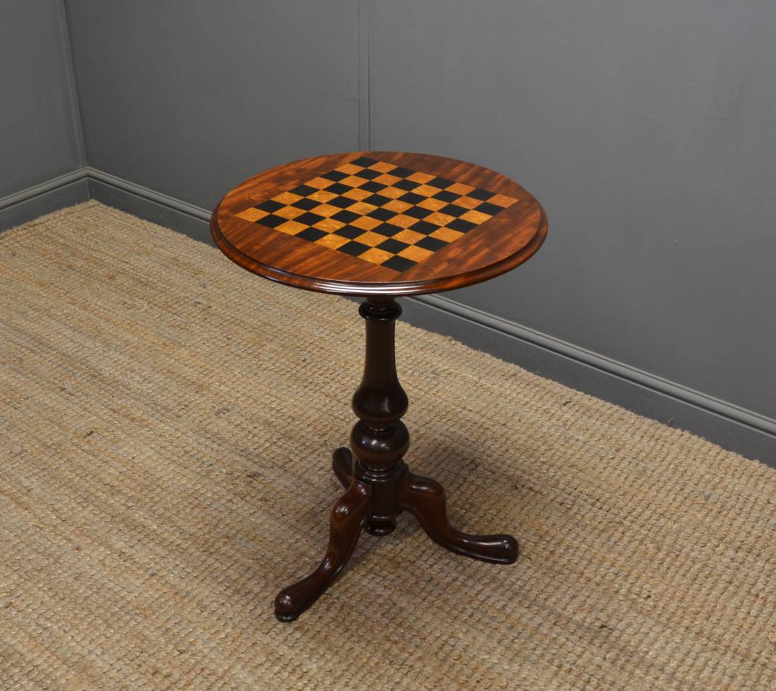 Victorian Mahogany Circular Antique Chess Top Table.