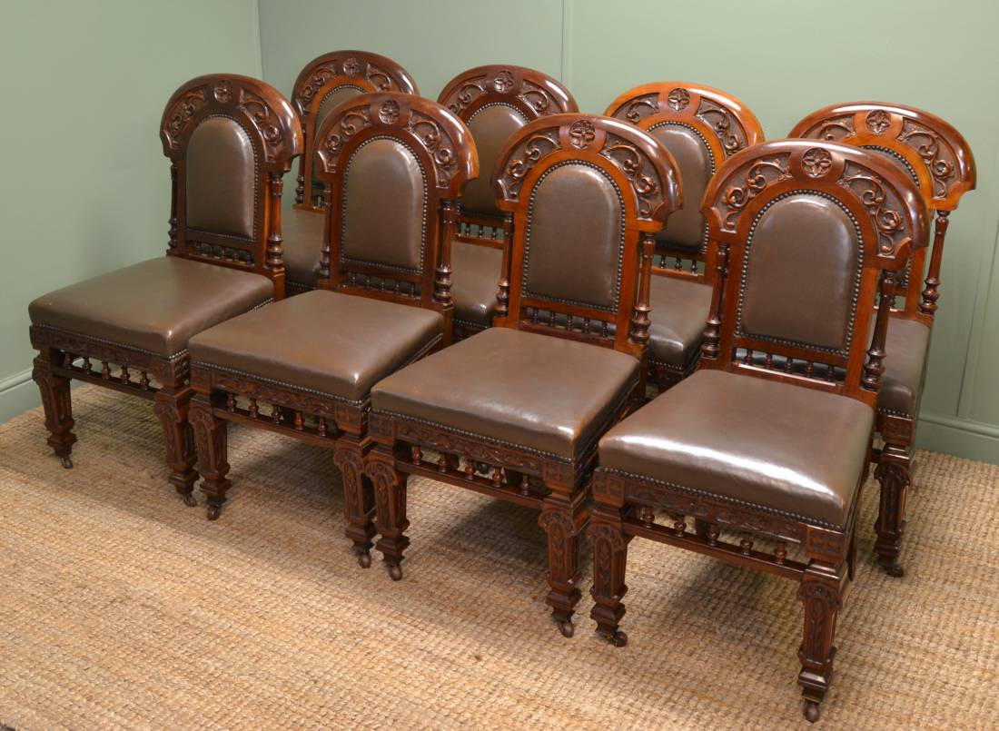 Superb Set of Eight Victorian Antique Walnut Dining Chairs