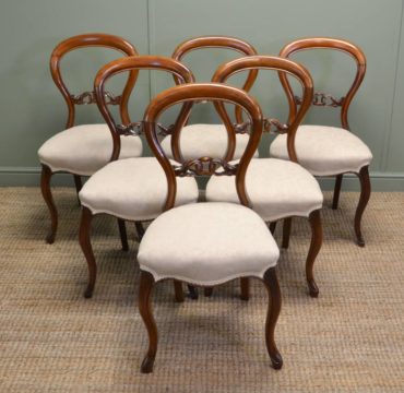 Set of Six Victorian Walnut Antique Balloon back Dining Chairs