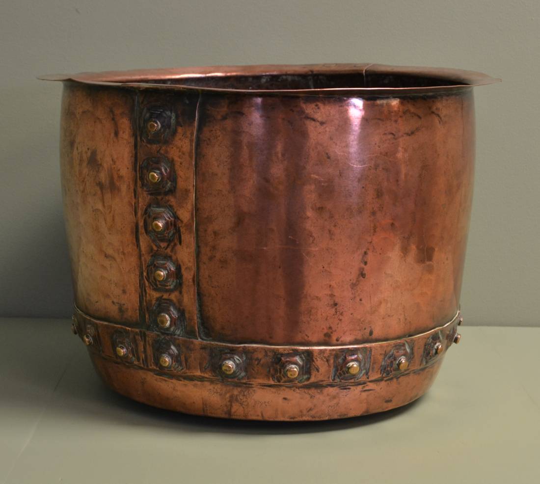 Decorative Antique Arts & Crafts Copper Log Bin / Planter