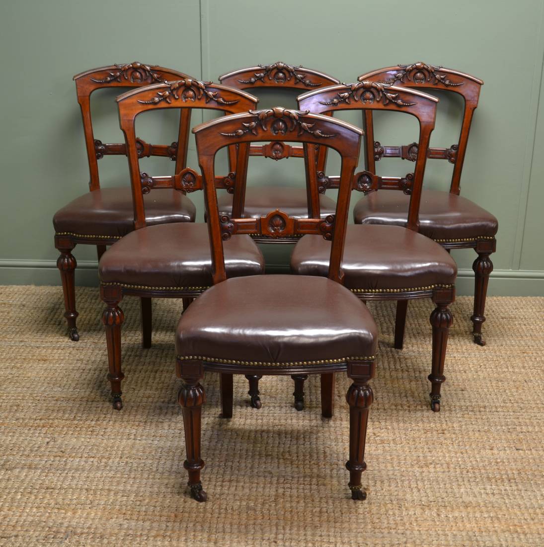 Superb Quality Set Of Six Victorian Antique Walnut Dining Chairs   48411 