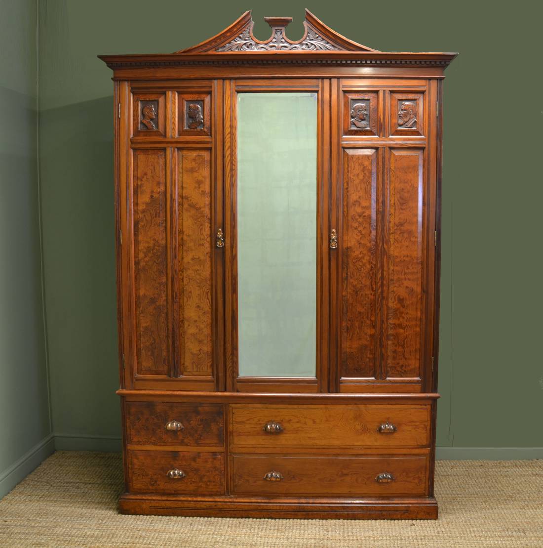 Beautifully figured Pitch Pine Antique Double Wardrobe.