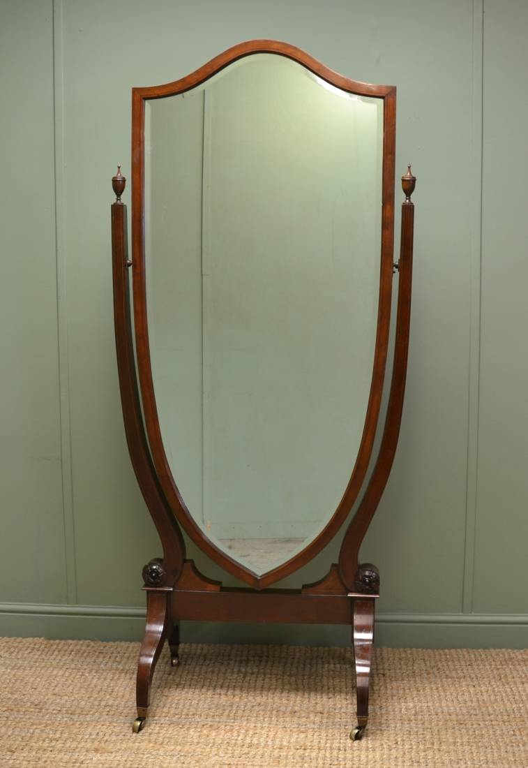 Edwardian Full Length Antique Cheval Mirror in the Sheraton design