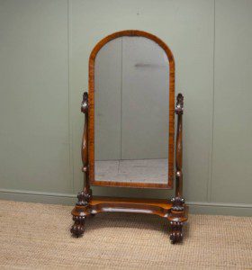 Antique Cheval Mirror with carved upright supports