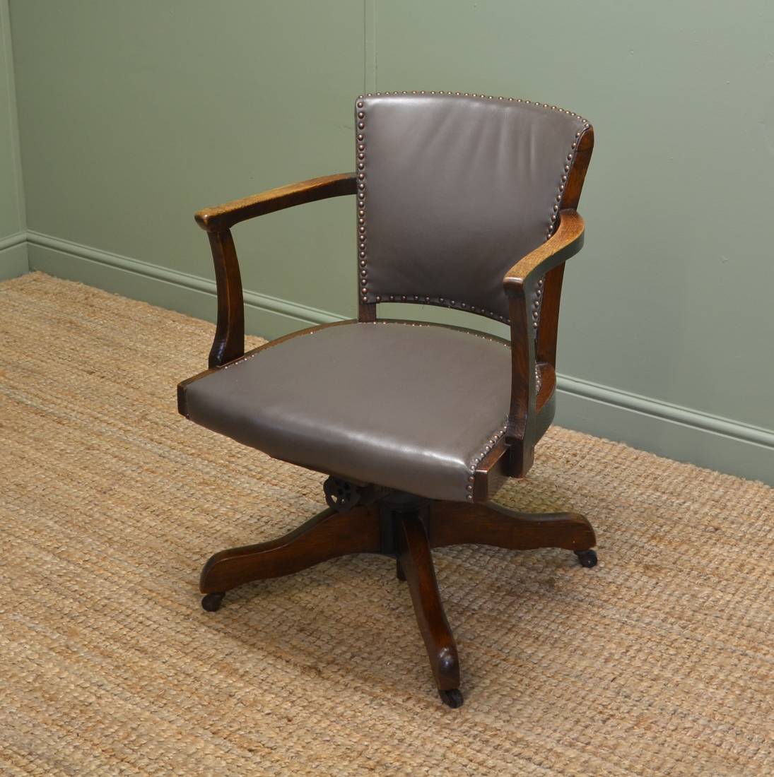 Art Deco Antique Solid Oak Swivel Desk Chair