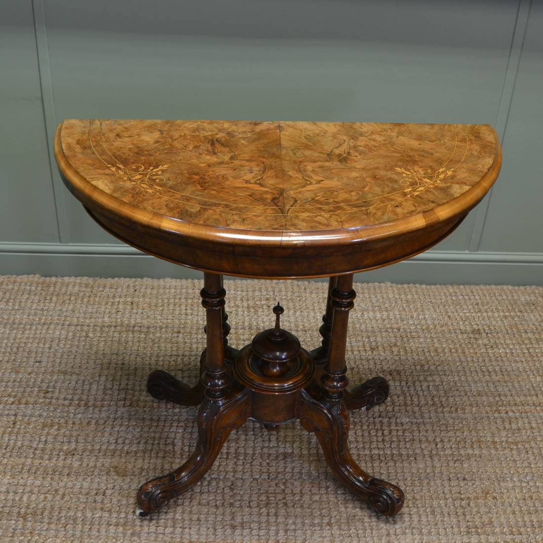 Beautifully Inlaid Burr Walnut Antique Card Table / Console table