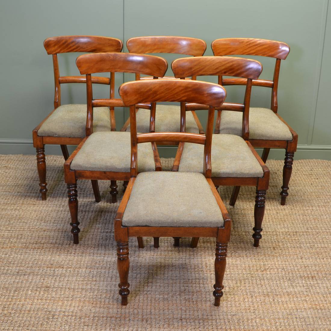 Unusual Set Of Six Country Satin Birch Victorian Dining Chairs