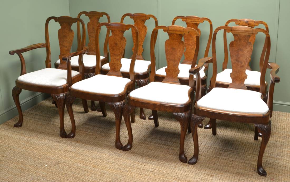 Set Of 8 Stunning Quality Edwardian Walnut Antique Dining Chairs