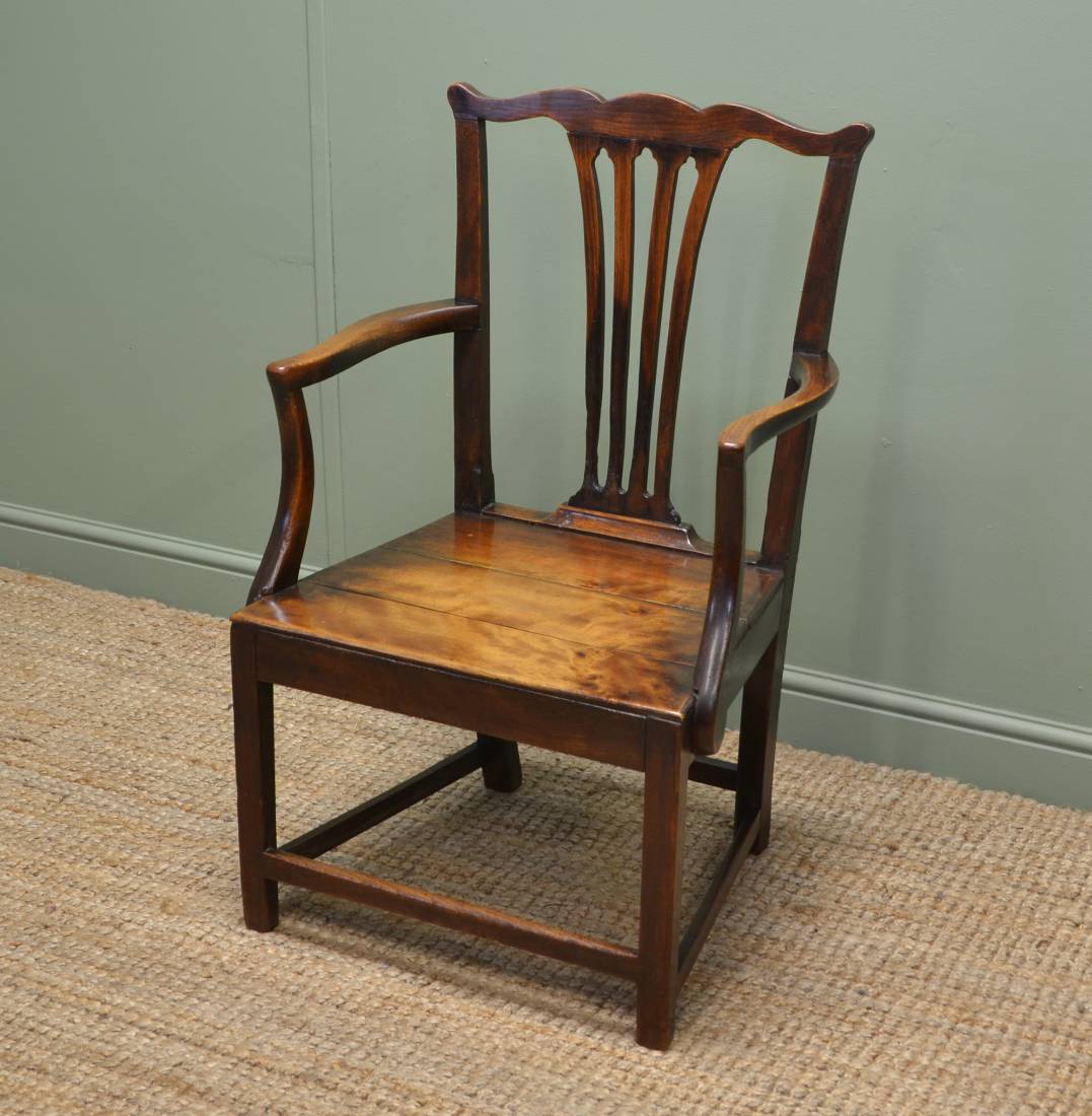 Georgian Chippendale Country Pine and Birch Armchair