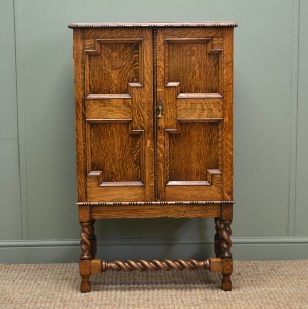 Unusual Edwardian Golden Oak Small Antique Cupboard Antiques World