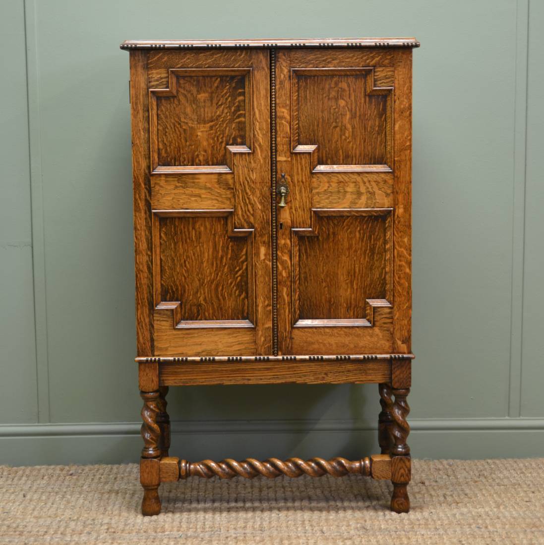 Unusual Edwardian Golden Oak Small Antique Cupboard Antiques World   51471 