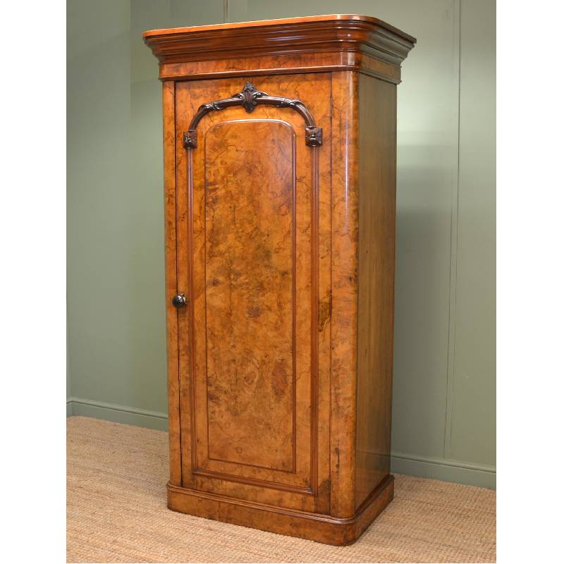 Unusual Burr Walnut Victorian Antique Single Wardrobe Antiques World