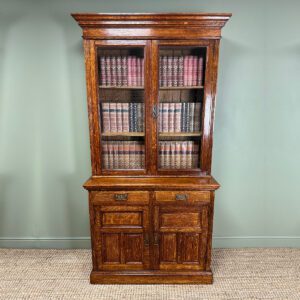 Antique Oak Bookcase On Cupboard