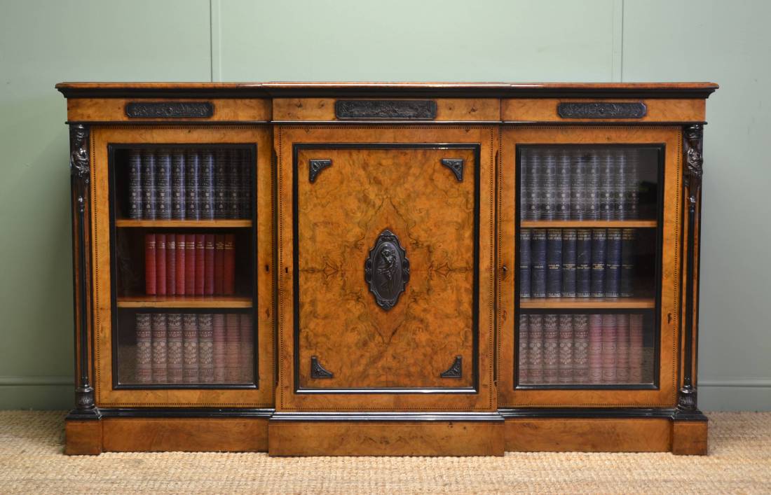 Spectacular Lambs Of Manchester Burr Walnut Antique Credenza
