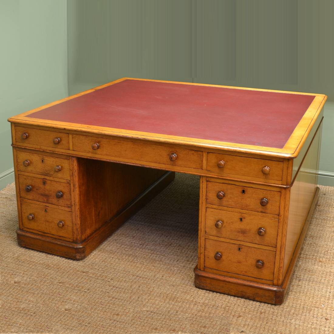 Large Victorian Golden Oak Characterful Antique Partners Desk