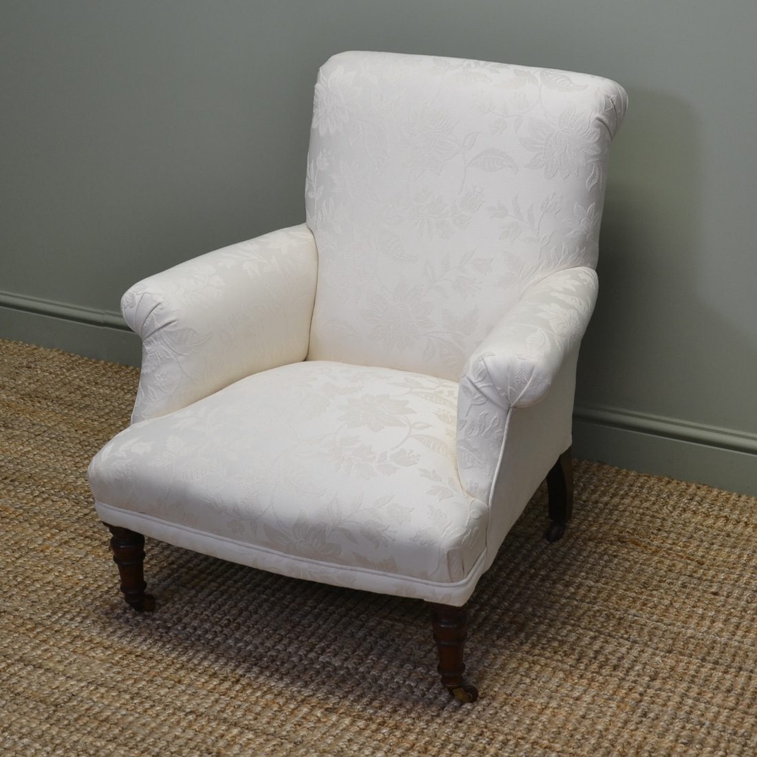 Fine Quality Newly Upholstered Victorian Antique Armchair By Hampton And Sons.