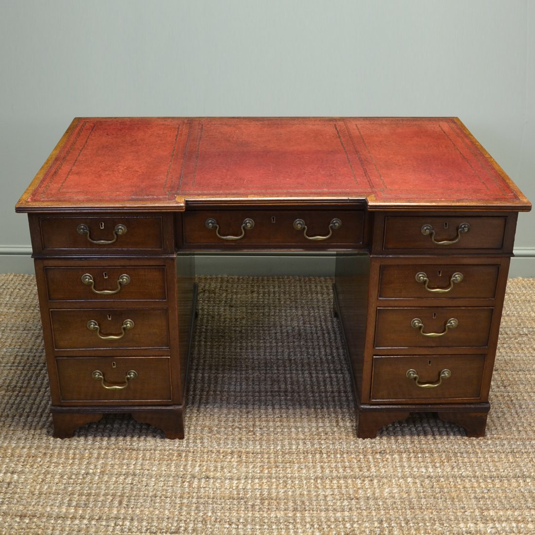 Quality Antique Edwardian Walnut Pedestal Desk by Druce & Co