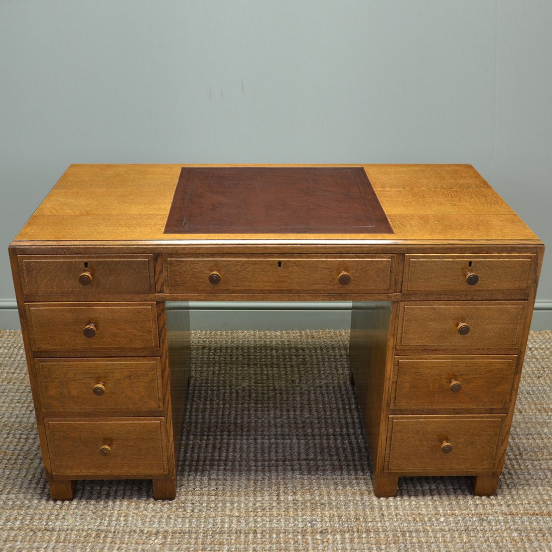 Remarkable Antique Golden Oak Art Deco Maple And Co Pedestal Desk