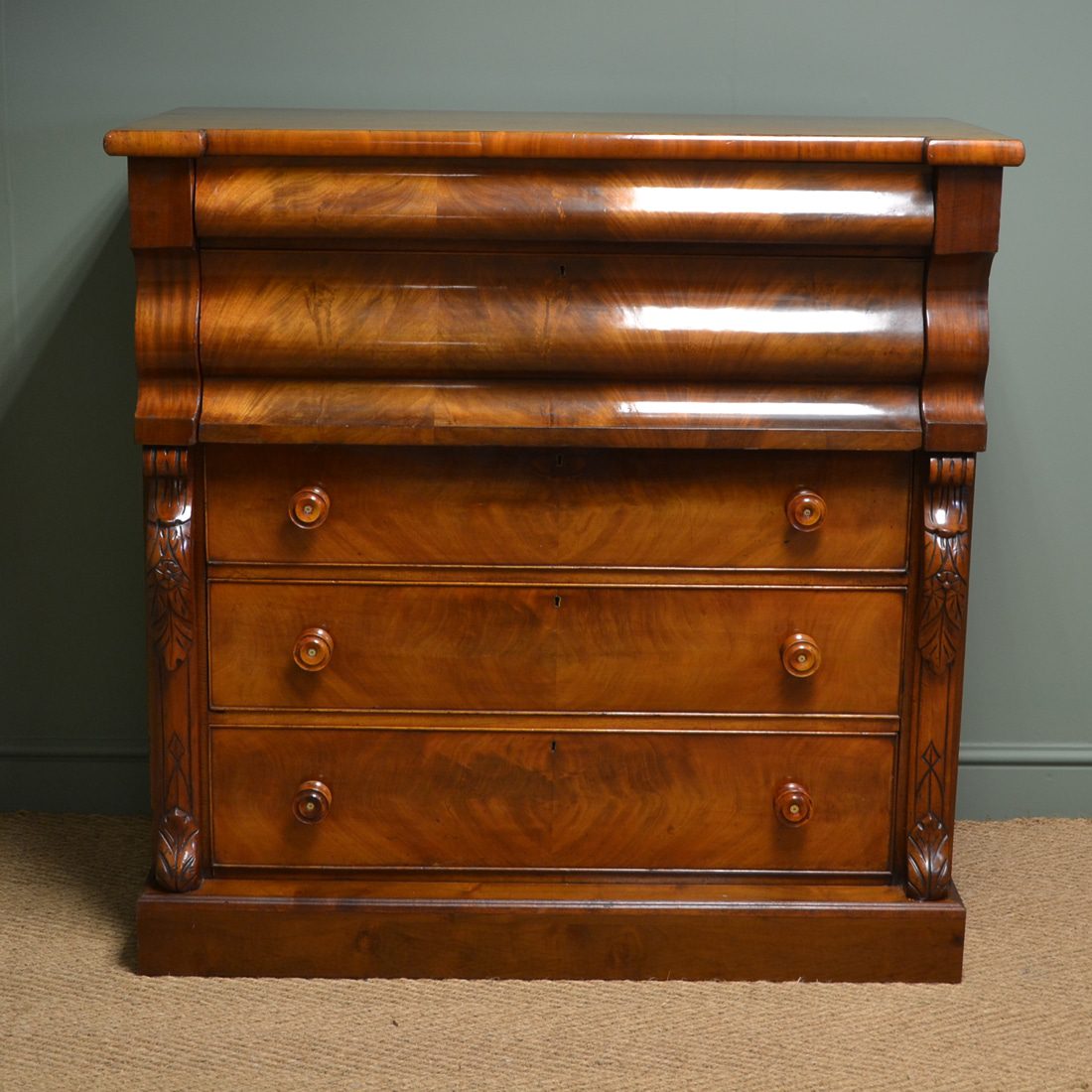 Quality Large Victorian Figured Mahogany Antique Scottish Chest Of