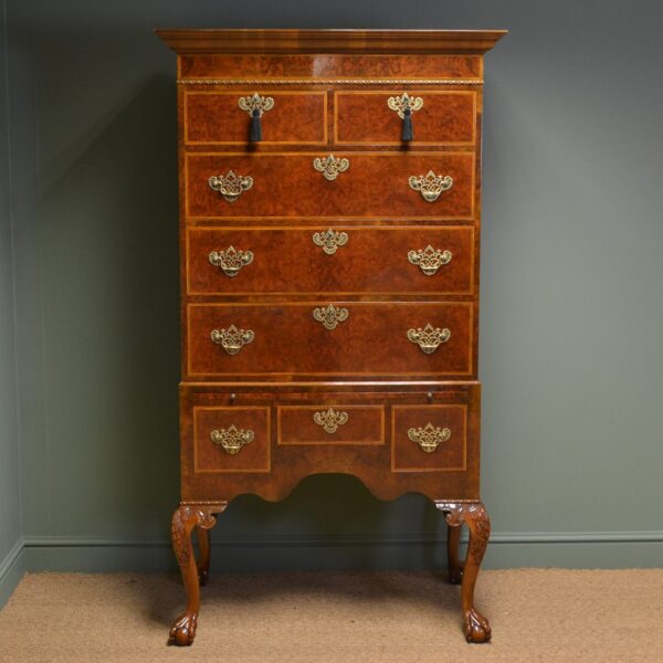 Spectacular Burr Walnut Antique Chest on Stand