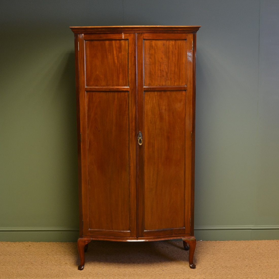 Spectacular Druce & Co Edwardian Antique Walnut Small Serpentine Wardrobe