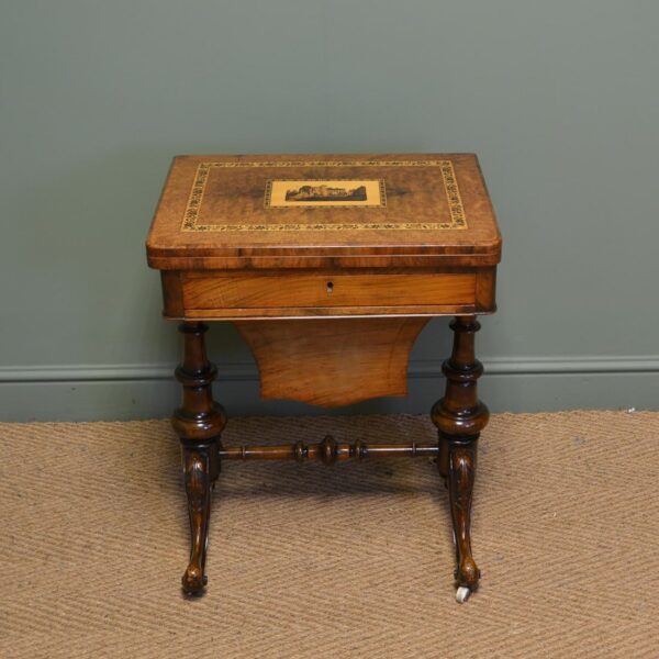 Burr Walnut Tunbridge Inlaid Victorian Antique Games Work Box