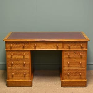 Satin Birch Victorian Antique Pedestal Desk