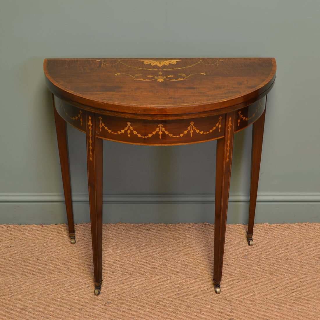 Inlaid Mahogany D Shaped Antique Games Table