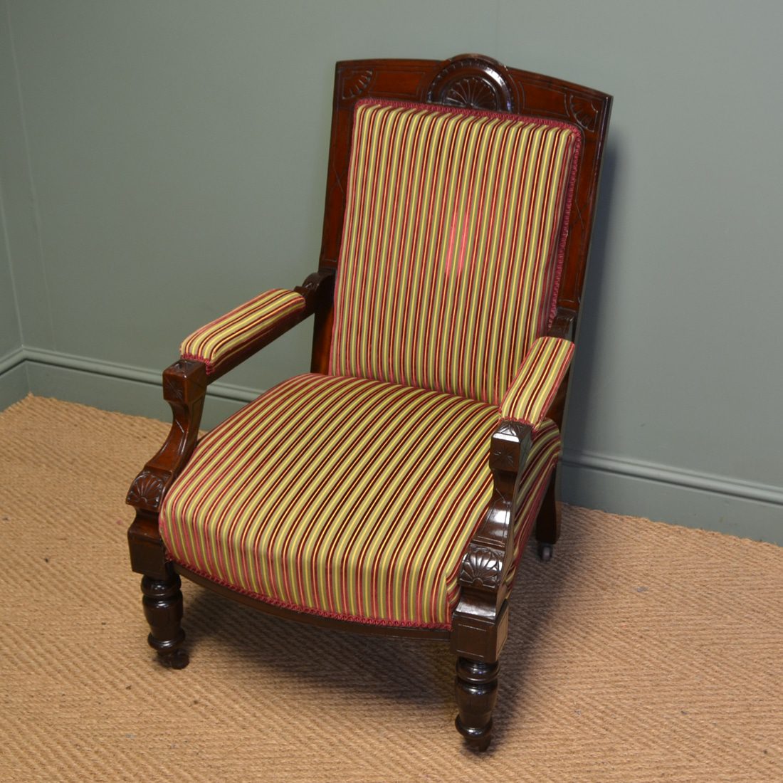 Striking Victorian Walnut Upholstered Antique Arm Chair ...