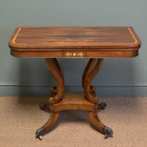 Spectacular Regency Figured Rosewood Antique Brass Inlaid Console / Games Table