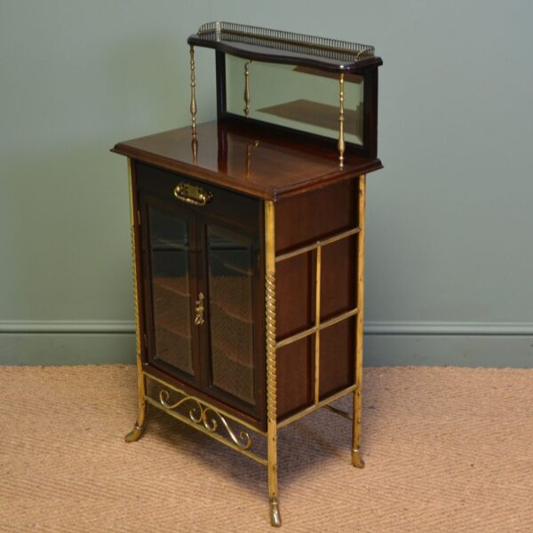Sensational Victorian Arts And Crafts Walnut Antique Music Cabinet By S. Hall & Sons