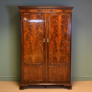 Spectacular Edwardian Waring & Gillows Figured Flamed Mahogany Antique Double Wardrobe