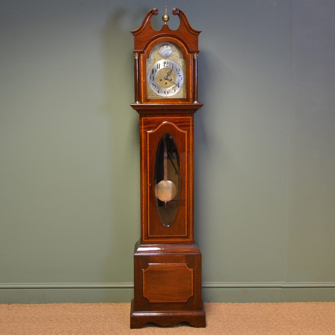 High Quality Inlaid Mahogany Antique Victorian Grandfather Clock