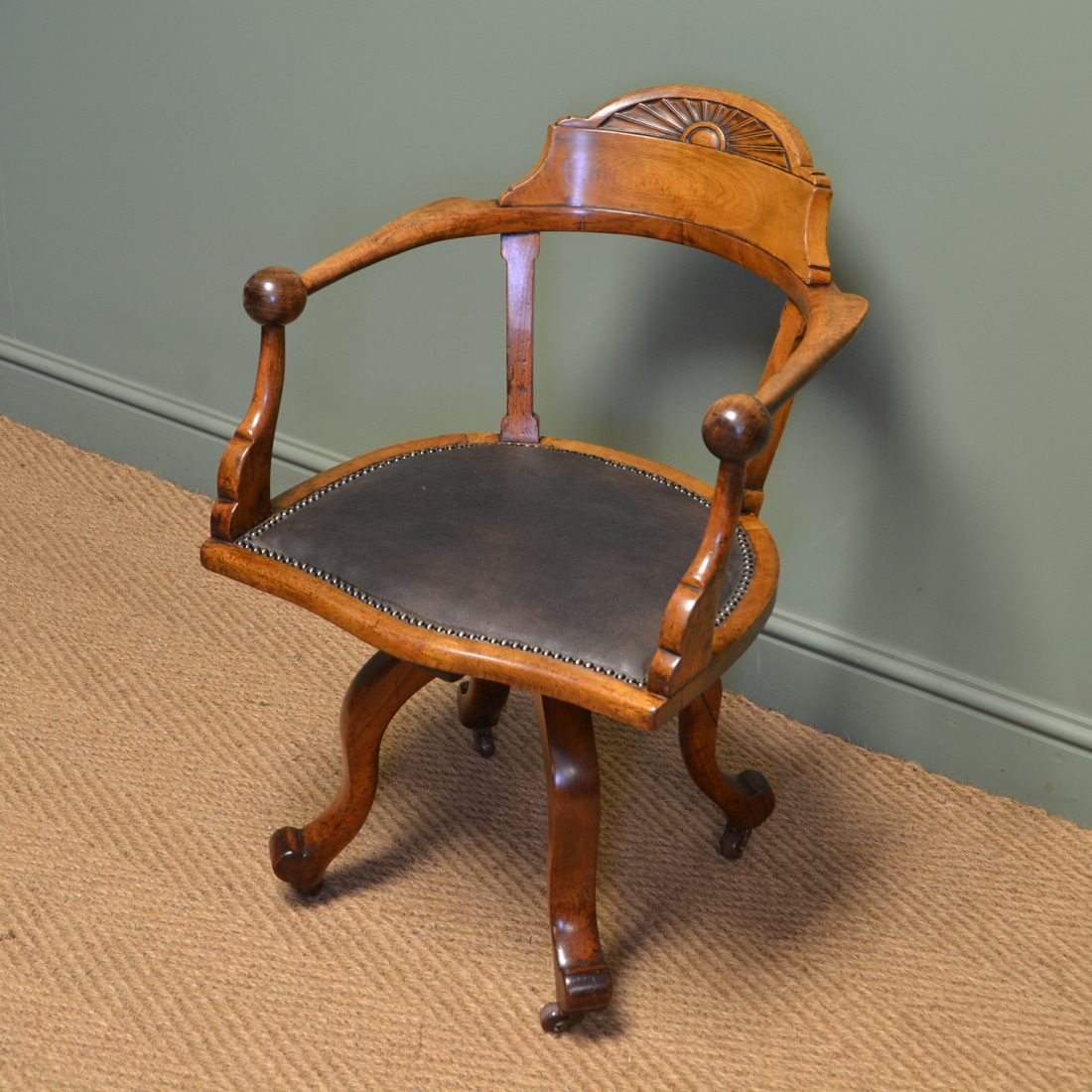Victorian Walnut Antique Swivel Desk Chair
