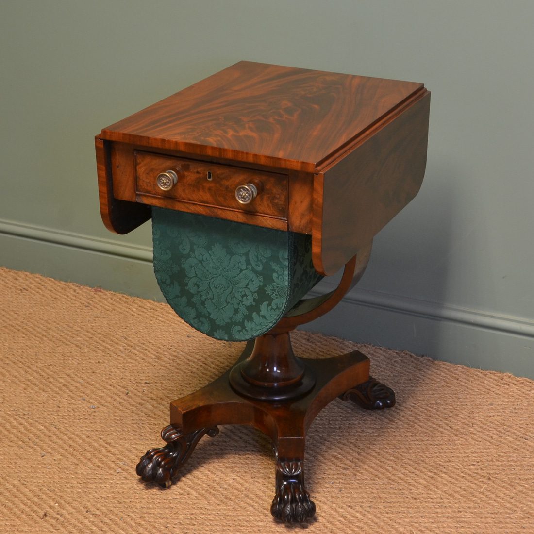 Striking William IV Figured Mahogany Antique Work Box / Sofa Table