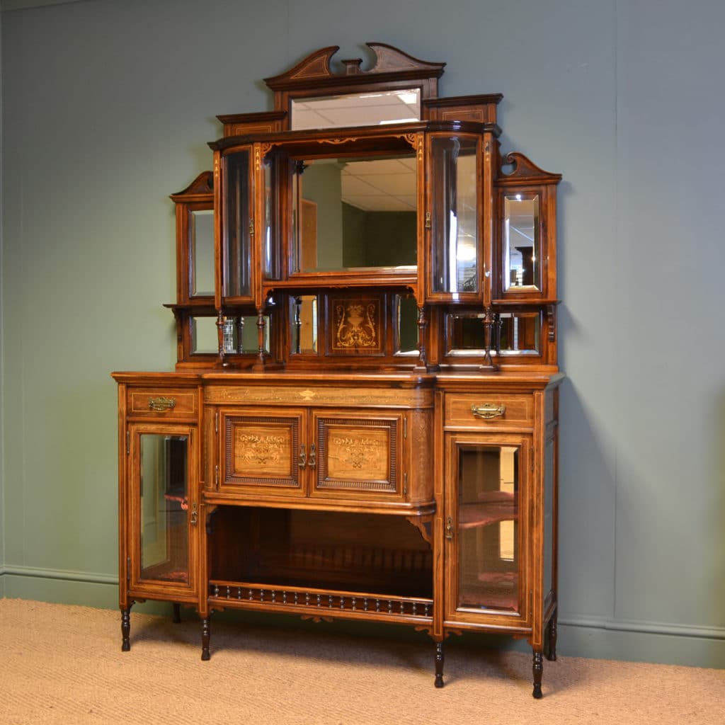 Spectacular Exhibition Quality Inlaid Rosewood Antique Victorian Display Cabinet