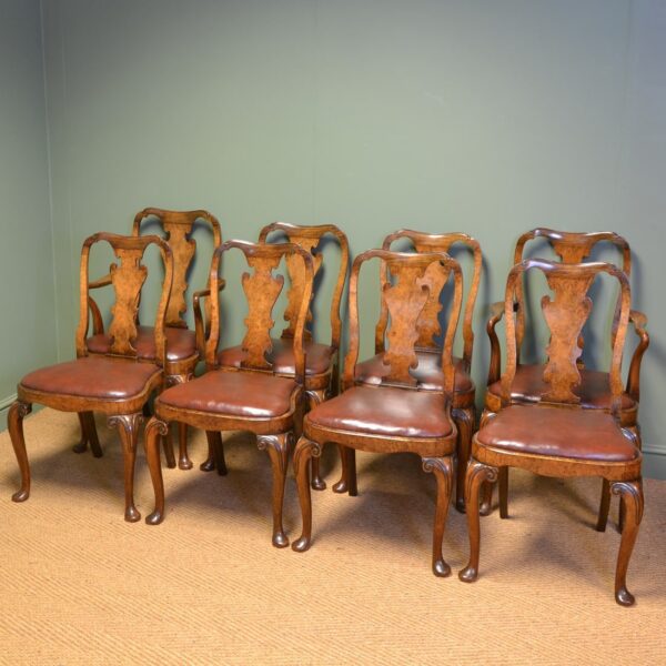 Fine Set of Eight Walnut Queen Anne Design Antique Edwardian Dining ...