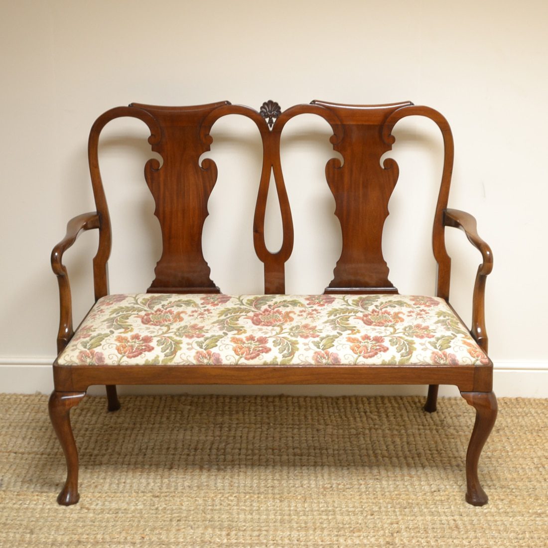quality edwardian mahogany antique double chairback settee