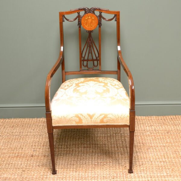 Fine Quality Inlaid Victorian Mahogany Antique Arm Chair