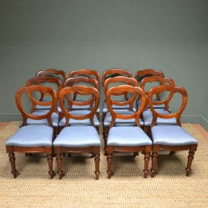 Set Of 12 Victorian Mahogany Antique Balloon Back Chairs by J REILLY
